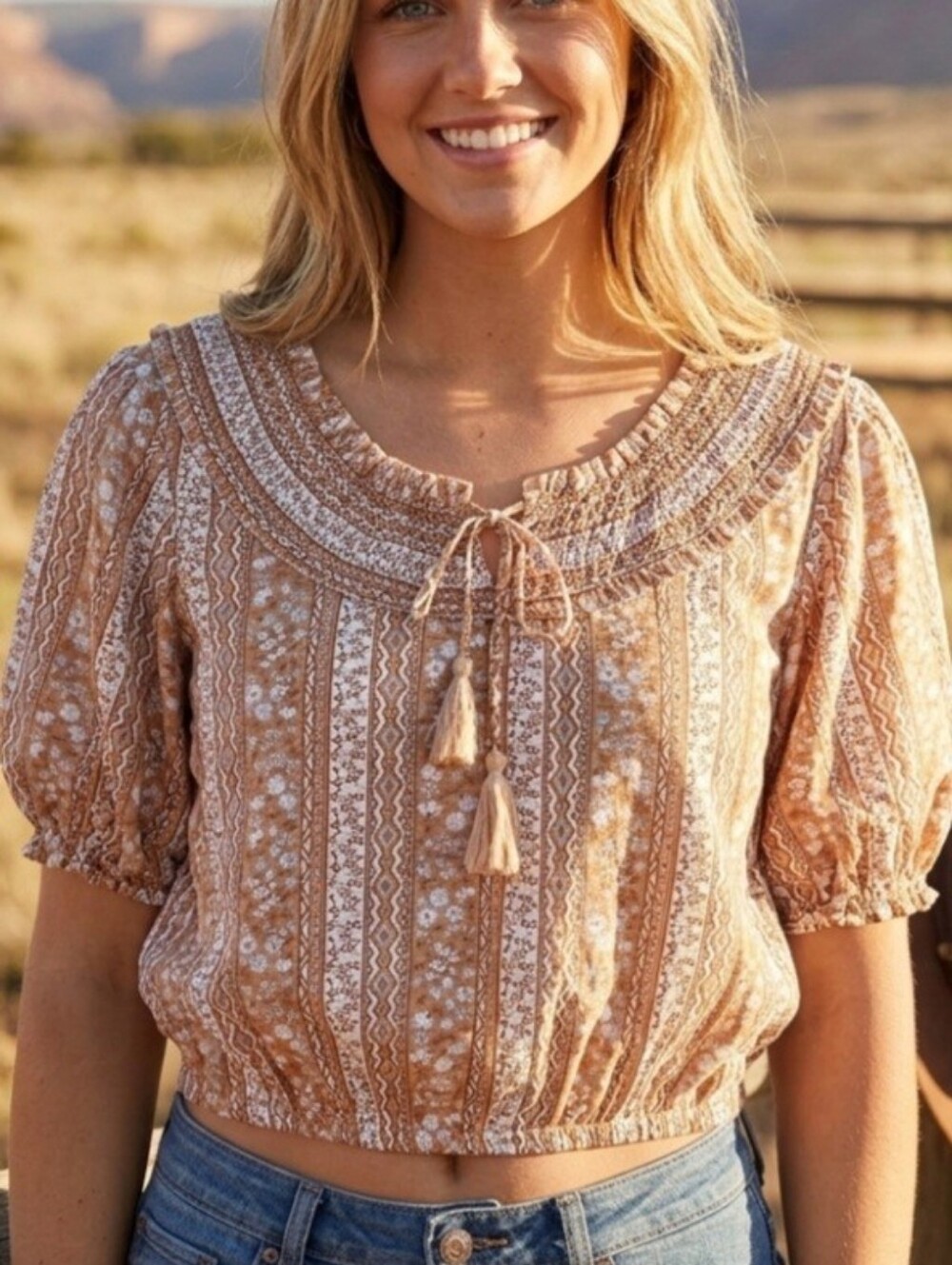 Wrangler Retro Peasant Top Size Large